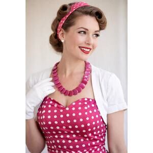 Mid Century modern retro Circles Fuchsia Tagua Nut Necklace artisan Jewelry